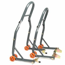 MPW Race Dept Motorcycle Front and Rear Paddock Stand with V-Adapter Combo Pack