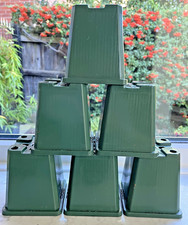 6 x Green Square Plastic Plant Pots - made by Van Krimpen in Holland - 9x9x10cm