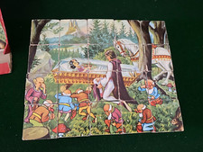VINTAGE WOODEN CUBES 6 in 1 JIGSAW PUZZLE WALT DISNEY SNOW WHITE & THE 7 DWARFS