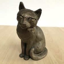 Frith Cat Sculpture 'Yum Yum' Sitting Cold Cast Bronze by Paul Jenkins 13cm