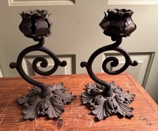 Pair Antique Ornate Cast Iron