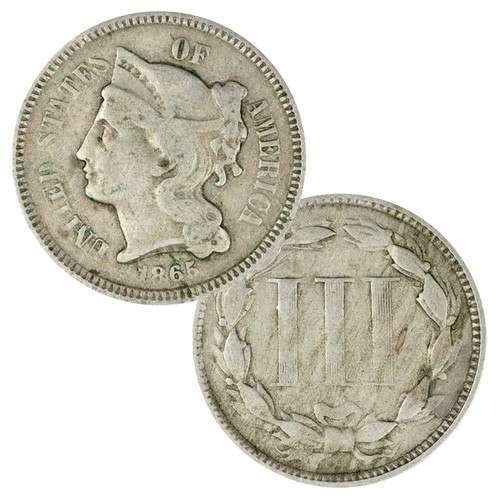 1865 three cent - three, nickel