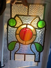 Antique Art Deco Leaded Stained Glass Window Fragment NFR3