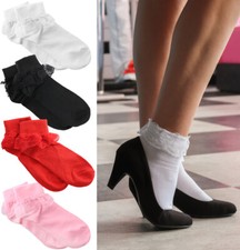 LADIES 1950'S BOBBY SOCKS ROCK N ROLL FANCY DRESS LACE TRIM FRILLY DANCE SOCK