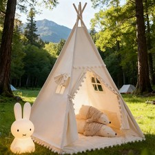 Kids Teepee Tent Premium Quality Indoor Outdoor Sturdy Children Wigwam - white