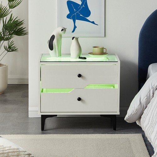 White high gloss led bedside - led,