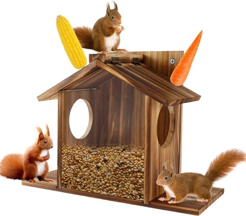 Wooden squirrel feeder house - squirrel,