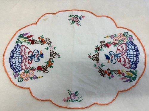Vintage embroidered tray cloth - vintage,