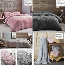 Catherine Lansfield Cuddly Deep Pile Faux Fur Plain Duvet Cover Set/Accessories