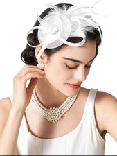 Ladies Net & Feather Looped Fascinator Wedding Races Prom On clip  & Headband