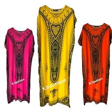 New Ladies Summer Cotton Kaftan Dress Long Maxi African Dashiki Batik One Size