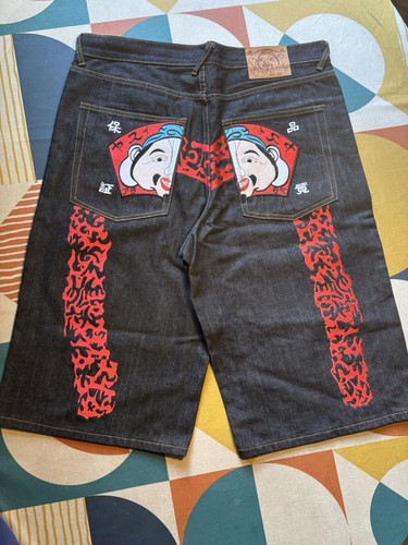 Evisu denim jean shorts - evisu,