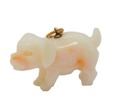 Victorian 9ct Gold Angel-Skin Coral Plump Puppy Dog Charm Pendant Antique