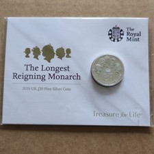 Royal Mint 2015 the Longest Reigning Monarch UK £20 Fine Silver Coin Sealed Pack
