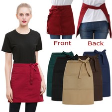 Unisex Short Waist Bistro Pocket Apron for Bar Cafe Pub Waiter Waitress Barista