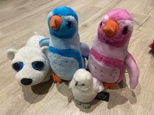 Set Of 4 Snowy Plush Kids Cuddly Toys Snowy Owl Polar Bear 2 Penguins
