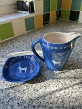 Vintage Blue & White, Wade Pottery, White Horse Water Jug & Stand.