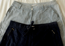 Tu Linen Trousers x 2 Sz 14R Wide Leg Navy Blue Denim Blue Holiday Travel Walks