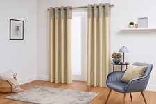 Curtains Crushed Velvet Top With Faux Silk Base - Eyelet Ring Top - Fully Lined