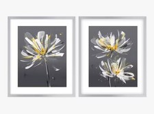 John Lewis Green Lili Modern Floral Framed Print Set 2 63.5 x 53.5cm [Scratches)