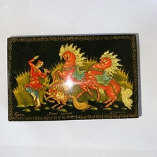 Russian Mythical Scene Lacquered Jewellery Trinket Box 11cmx7 cm Bought in 2000