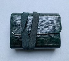 Vintage Green Leather sewing kit Thread holder Needle case Folding Travel