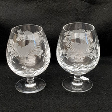 2x Royal Brierley Crystal HONEYSUCKLE LARGE  Brandy Glasses signed