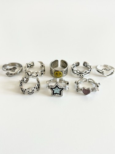 8pcs silver rings adjustable - 8pcs,