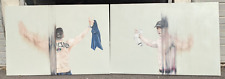 Pair of Huge contemporary Original oil paintings portraits football /rugby fans
