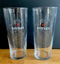 2 X Rare FOSTERS PINT GLASSES WITH LOGO & MAP DESIGN PUB BAR MANCAVE