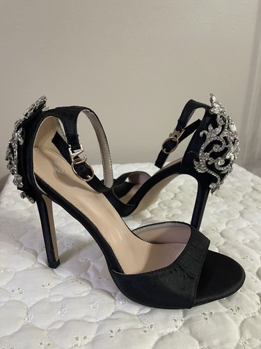Black satin ankle strap - black, 4”