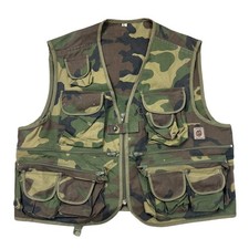 Vintage Camo Vest Gilet Jacket Utility Fishing Hunting Outdoor Mens Large