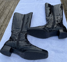 GABOR BLACK PATENT LEATHER MOCK CROC LONG BOOTS UK6