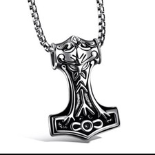 Viking Thor's Hammer Mjolnir Necklace Stainless Steel Silver Jewellery Pendant