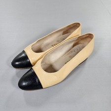 Chanel Pumps Beige 37 Two Tone Leather Ballet Flats 4 UK