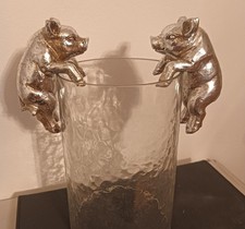 2 x Pig Plant Pot Hanger Climbing Piglets Farm Animal Pot Decor New Silver