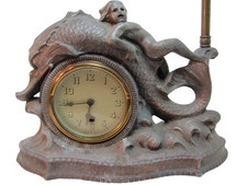 Merman Dauphin Koi Fish Waves Antique Decorative Figural Lamp Clock Art Statue