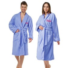 Personalised Embroidered Bath Robes Dressing Gown Unisex Terry Shawl Bath Robe