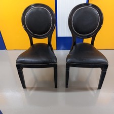 ? Pair of Black Faux Leather Round Back Dining Chairs – Elegant Stud Detail ?