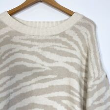 Vintage Tiger Print Knitted Jumper Ladies Cream Brown Size L