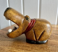 Hand Made Carved Wooden African Safari Hippo Fun Hippopotamus Figure Carving 4”