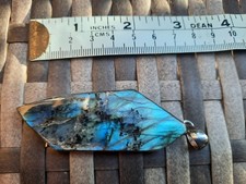 Extra Large Unusual Shaped Labradorite Pendant 925 Sterling Silver (8cm) 