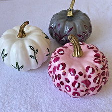 Small Pumpkin Painted Decorations X3 Plastic  Artificial Autumn Pink White Grey