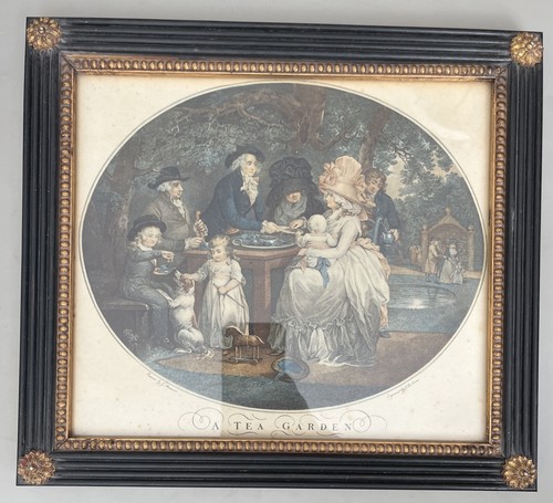 Antique print tea garden - a,