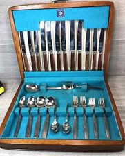 44 Piece stainless steel CUTLERY CANTEEN boxed by Monogram Sheffield England vtg