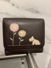 Radley Leather Purse Dark Brown with Stripe Dog & Flower Good Used 