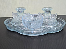 ART DECO SOWERBY BLUE GLASS  VANITY  DRESSING TABLE TRINKET  SET circa 1940s