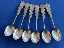 Vintage silver plated 6 asian teaspoons with serpent finials