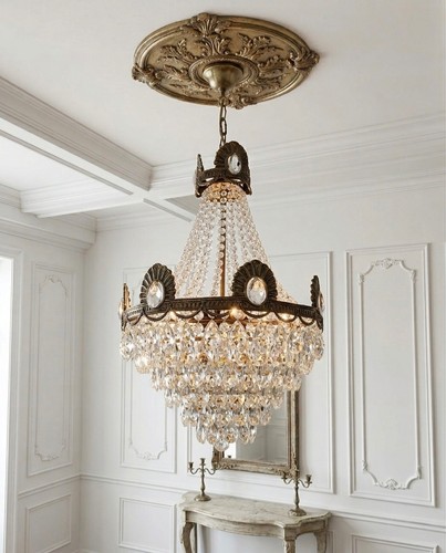 Antique french brass crystal - brass,