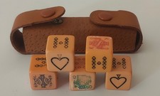 Vintage Amber Bakerlite Lucky Casino Poker Dice In Leather Case Collectable